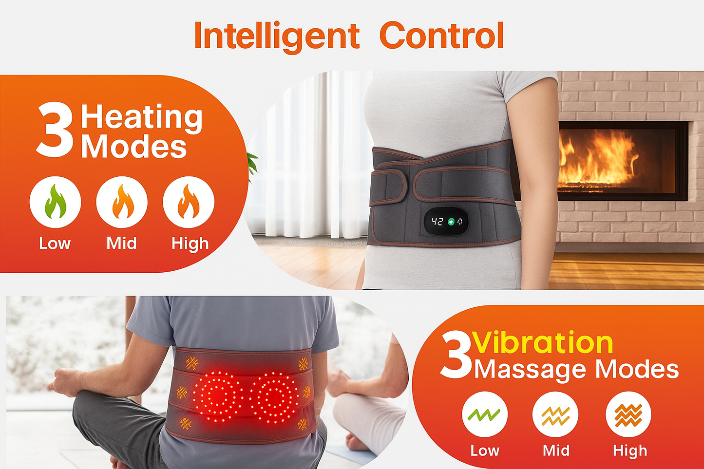 Wireless Heated Lumbar Massage Belt β Back Support & Pain Relief Waist Massager