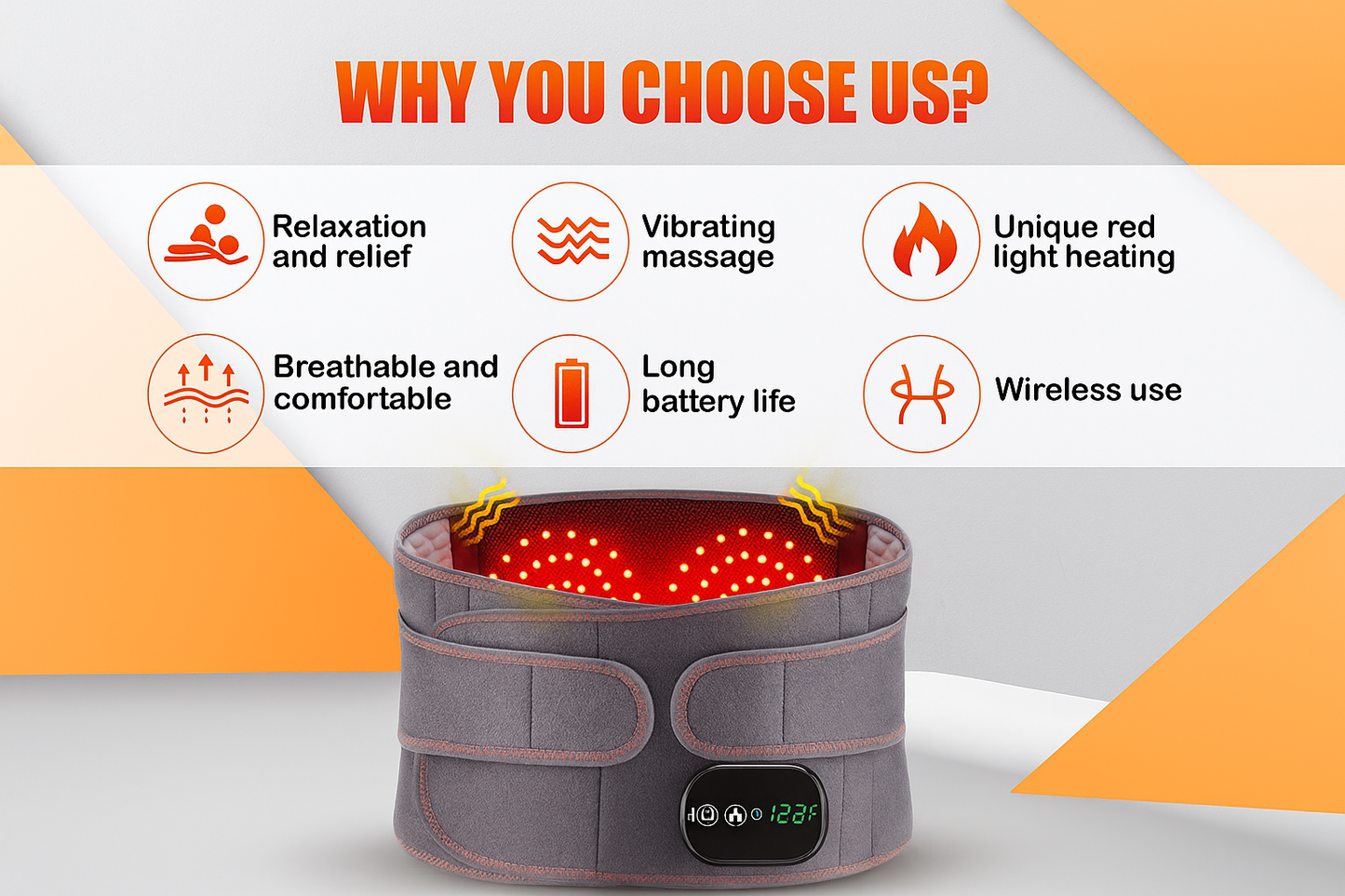 Wireless Heated Lumbar Massage Belt – Back Support & Pain Relief Waist Massager