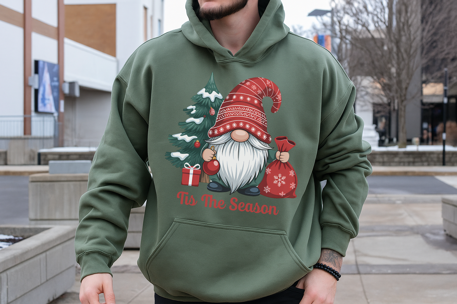 Christmas Gnome Hoodie, Tis The Season Sweatshirt, Cute Holiday Pullover for Her Him, Cozy Winter Hoodie, Scandinavian Xmas Gift Idea