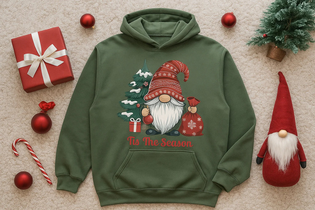 Christmas Gnome Hoodie, Tis The Season Sweatshirt, Cute Holiday Pullover for Her Him, Cozy Winter Hoodie, Scandinavian Xmas Gift Idea