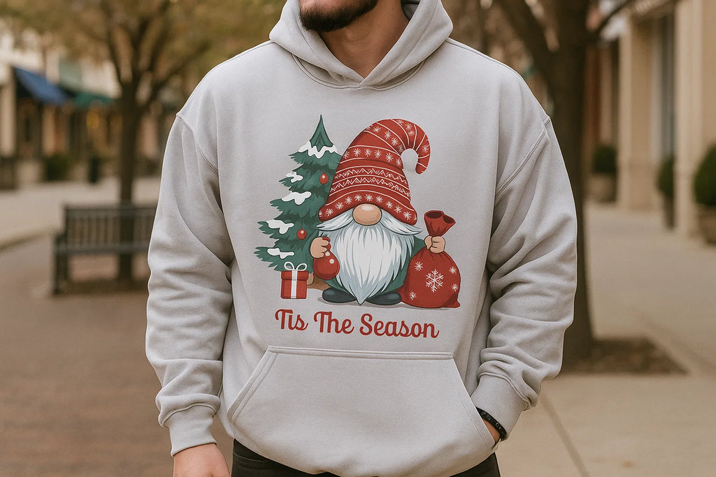 Christmas Gnome Hoodie, Tis The Season Sweatshirt, Cute Holiday Pullover for Her Him, Cozy Winter Hoodie, Scandinavian Xmas Gift Idea