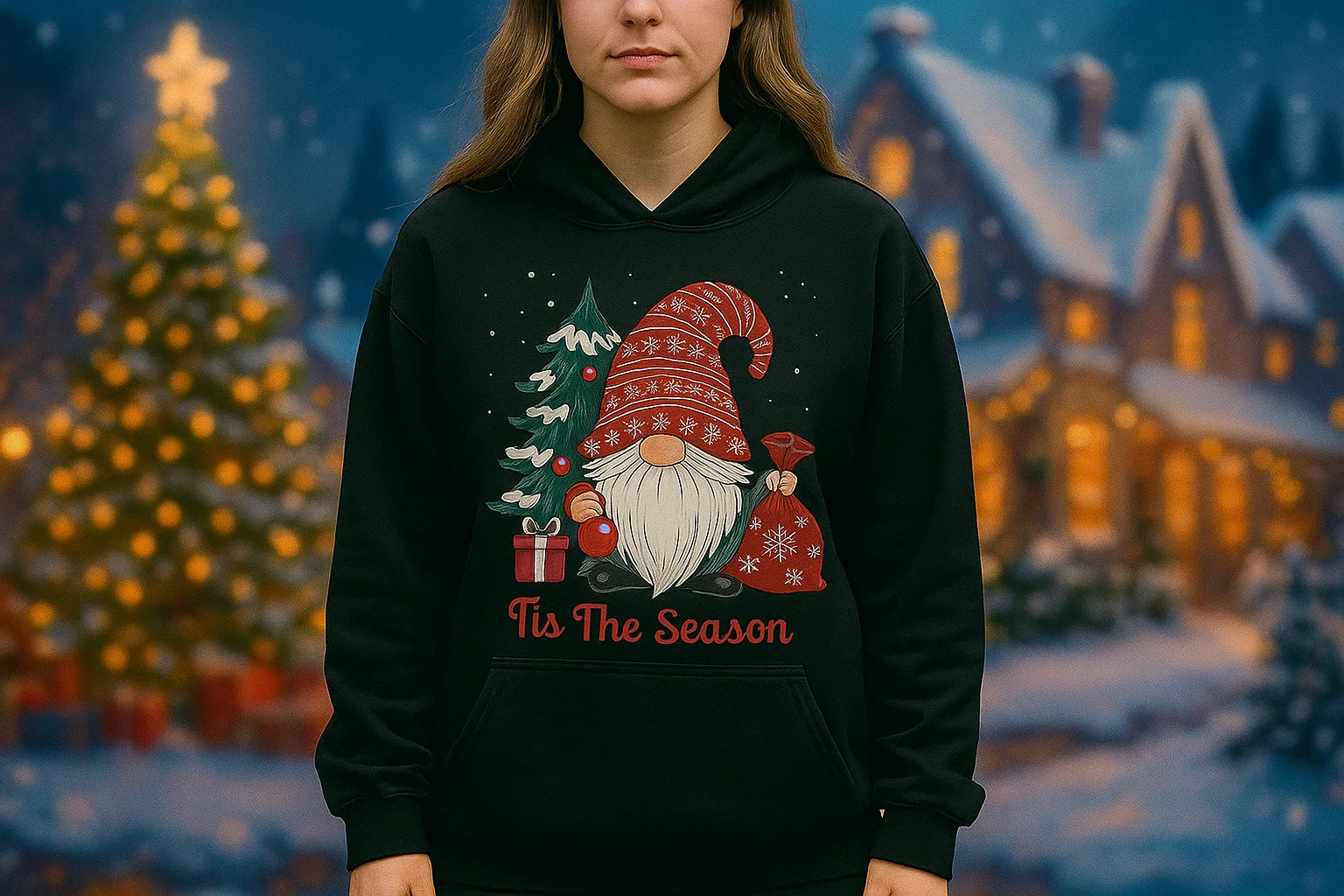 Christmas Gnome Hoodie, Tis The Season Sweatshirt, Cute Holiday Pullover for Her Him, Cozy Winter Hoodie, Scandinavian Xmas Gift Idea
