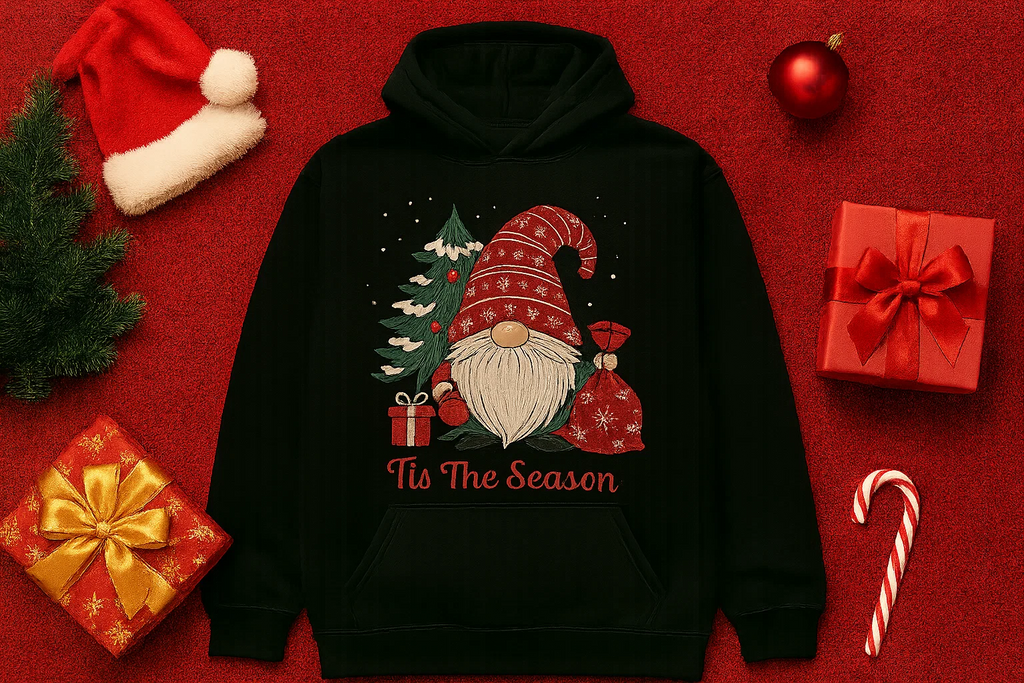 Christmas Gnome Hoodie, Tis The Season Sweatshirt, Cute Holiday Pullover for Her Him, Cozy Winter Hoodie, Scandinavian Xmas Gift Idea