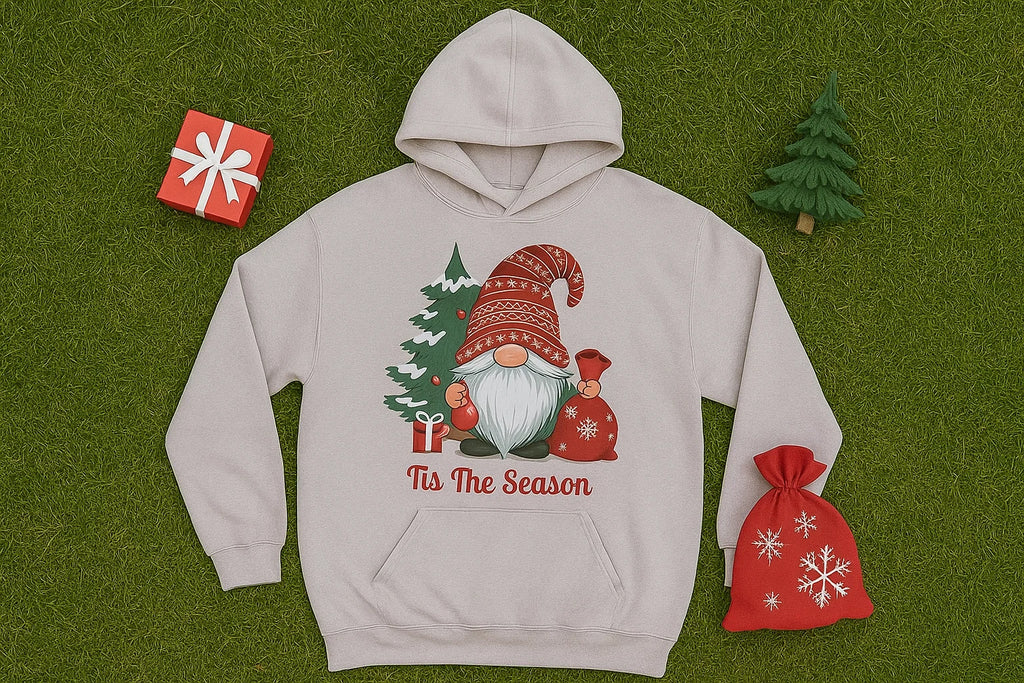 Christmas Gnome Hoodie, Tis The Season Sweatshirt, Cute Holiday Pullover for Her Him, Cozy Winter Hoodie, Scandinavian Xmas Gift Idea