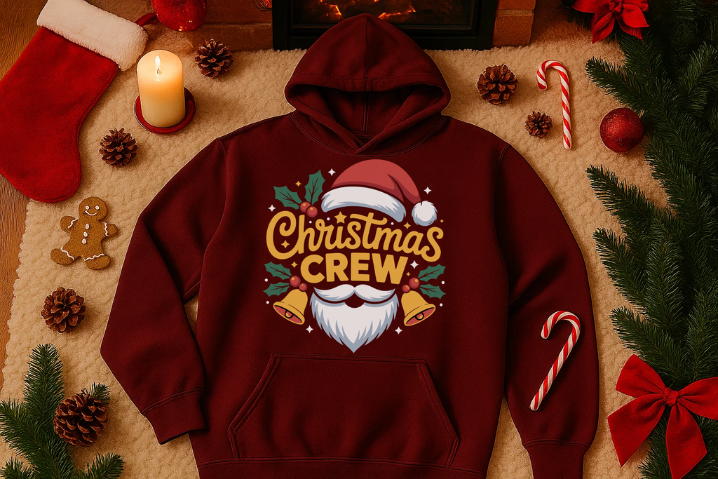Christmas Crew Hoodie, Santa Beard Holiday Sweatshirt,Funny Matching Family Xmas Outfit,Cozy Unisex Pullover, Holiday Party Gift for Him Her